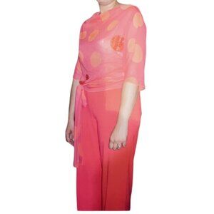 Genny Women's Pink Coral Sequin Top and Pants Set Made in Italy Designer 12 EUC